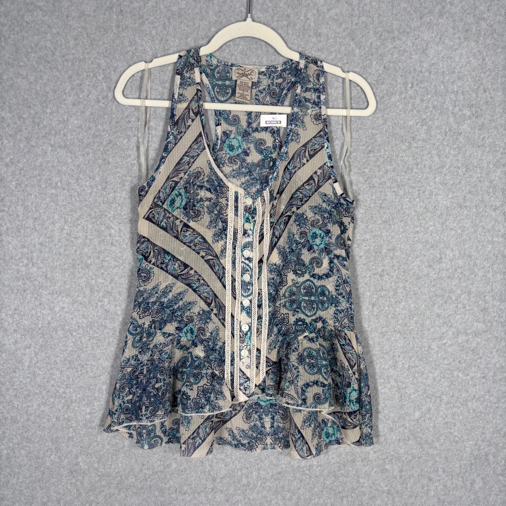 Fairy Grunge Sheer Ruffle Tank Top Small Paisley‎ Lace Coquette Western Crochet